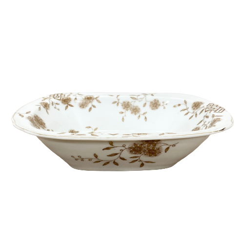 Vintage White & Mocha Floral Rectangular Transferware Dish