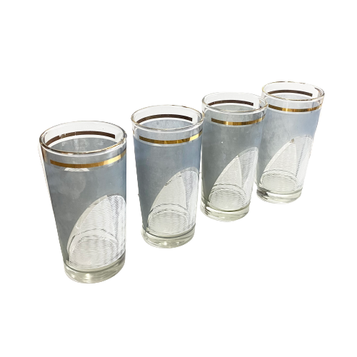 Vintage Grey, White & Gold Glasses S/4