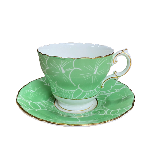 Vintage Green Floral Cup & Saucer