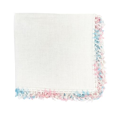 Vintage White With Blue & Pink Lace Border Hankie
