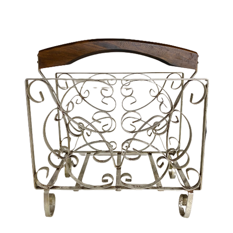 Vintage Metal & Wood Handle Magazine Rack