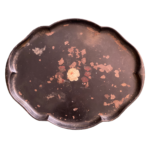 Vintage Painted Black Tray with Rose