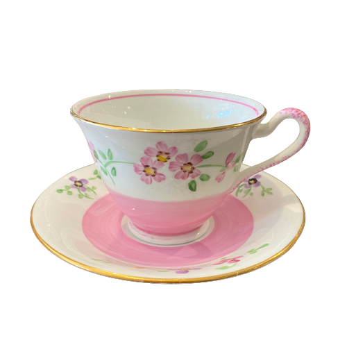 Vintage Painted Pink Florals Cup & Saucer