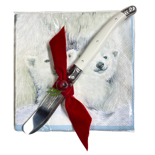 Polar Bear Cocktail Napkins w/ White Pate Knife