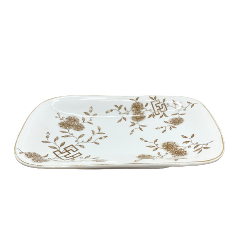 Vintage White & Mocha Floral Rectangular Transferware Platter